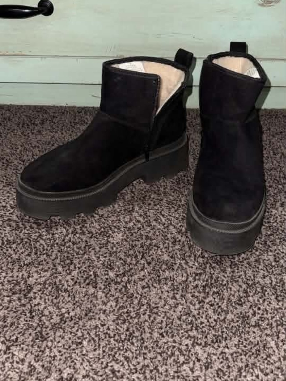 Women's Black Suede Platform Ankle Boots